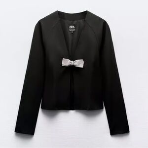 Zara Elegant Black Blazer with Bow Accent,size L